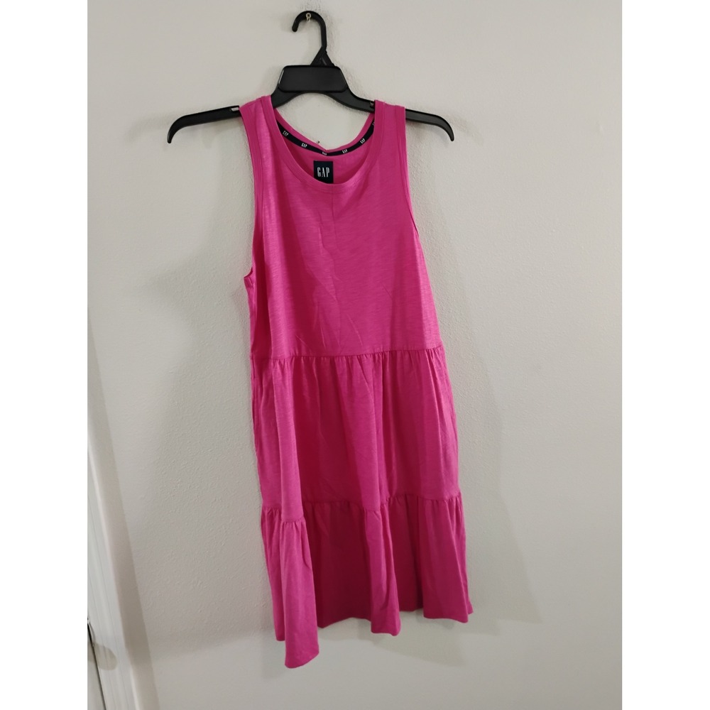 Gap Womens Pink Tiered Sleeveless Mini Dress Slub Knit Cotton Jersey Medium